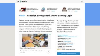 Randolph Savings Bank Online Banking Login - CC Bank