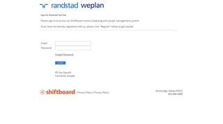 Welcome to Randstad Test Shiftboard Login Page