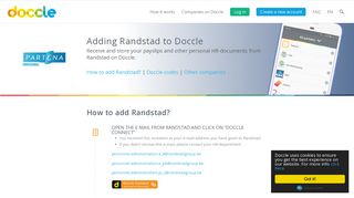 Adding Randstad to Doccle. Receive and store your payslips on Doccle.