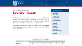 Timetable Template | Rangitoto College