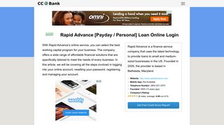 Rapid Advance [Payday / Personal] Loan Online Login - CC Bank