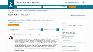 Rapid Auto Loans, LLC | Complaints | Better Business Bureau® Profile