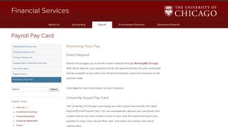 Payroll Pay Card | Financial Services | The University of Chicago