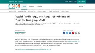 Rapid Radiology, Inc Acquires Advanced Medical Imaging (AMI)