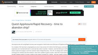 Quest AppAssure/Rapid Recovery - time to abandon ship? - Data ...