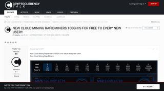 New Cloud Mining Rapidminers 100GH/s for free to every new user ...