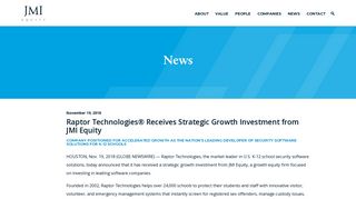 Raptor Technologies® Receives Strategic Growth Investment from JMI ...