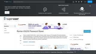 factory defaults - Raritan KX232 Password Reset - Super User