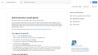 Administrator email alerts - G Suite Admin Help - Google Support