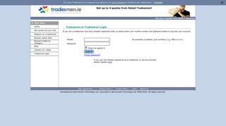 Tradesmen.ie Tradesman Login Page