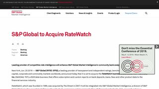 S&P Global to Acquire RateWatch | S&P Global Market Intelligence