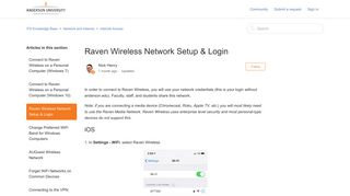 Raven Wireless Network Setup & Login – ITS Knowledge Base