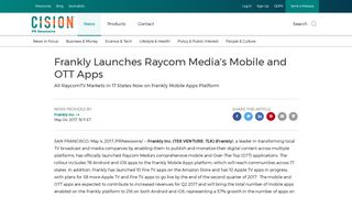 Frankly Launches Raycom Media's Mobile and OTT Apps