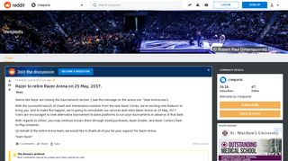 Razer to retire Razer Arena on 25 May, 2017. : esports - Reddit