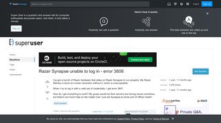 Razer Synapse unable to log in - error 3808 - Super User