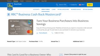 Business Cash Back Mastercard - RBC Royal Bank