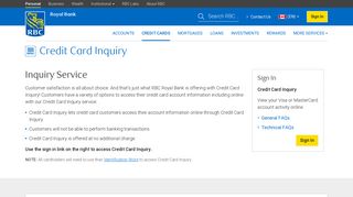 Credit Card Inquiry - RBC Royal Bank