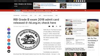 RBI Grade B exam 2018 admit card released @ rbi.org.in; check here ...