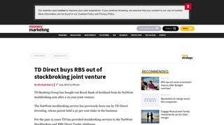 TD Direct buys RBS out of stockbroking joint venture - Money Marketing