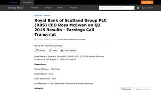 Royal Bank of Scotland Group PLC (RBS) CEO Ross McEwan on Q2 ...