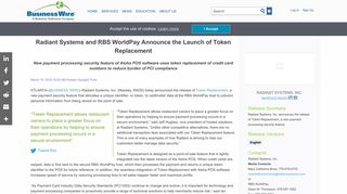 Radiant Systems and RBS WorldPay Announce the Launch of Token ...