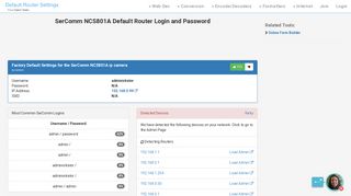 SerComm NCS801A Default Router Login and Password - Clean CSS
