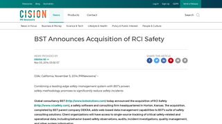 BST Announces Acquisition of RCI Safety - PR Newswire