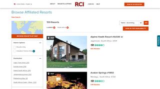 Resort Amenities - Affiliated Resorts: RCI