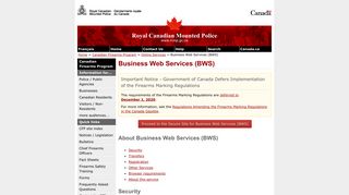 Business Web Services (BWS) - Royal Canadian Mounted Police