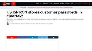 US ISP RCN stores customer passwords in cleartext | ZDNet
