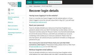 Recover login details | Royal College of Occupational Therapists