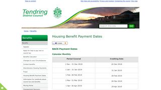 Housing Benefit Payment Dates | Tendring District Council