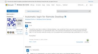 Automatic login for Remote Desktop - MSDN - Microsoft