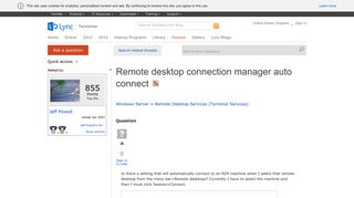 Remote desktop connection manager auto connect - Microsoft