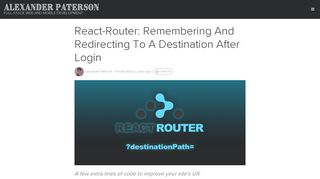 React-Router: Remembering And Redirecting To A Destination After ...