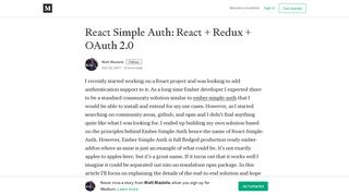 React Simple Auth: React + Redux + OAuth 2.0 – Matt Mazzola - Medium