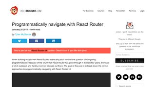 Programmatically navigate with React Router - Tyler McGinnis