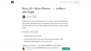 React JS + React Router — redirect after login – David Treves – Medium