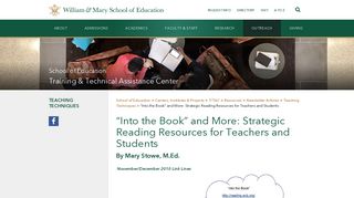 “Into the Book” and More: Strategic Reading Resources for Teachers ...