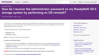How do I recover the administrator password on my ReadyNAS OS 6 ...