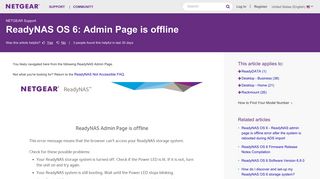 ReadyNAS OS 6: Admin Page is offline | Answer | NETGEAR Support