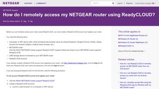 How do I remotely access my NETGEAR router using ReadyCLOUD ...