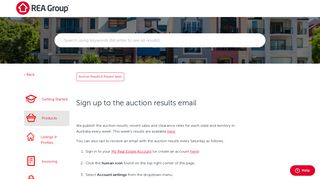 Sign up to the auction results email - REA Support - RealEstate