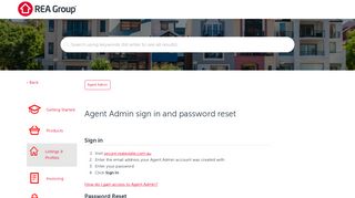 Agent Admin sign in and password reset - REA Support - RealEstate