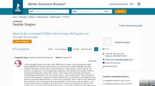 Seattle Singles | Complaints | Better Business Bureau® Profile