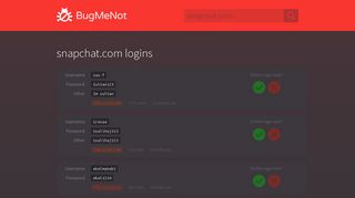 snapchat.com passwords - BugMeNot