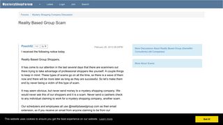 Reality Based Group Scam - Mystery Shopping Forum