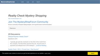Reality Check Mystery Shopping: Discussions @ MysteryShopForum ...