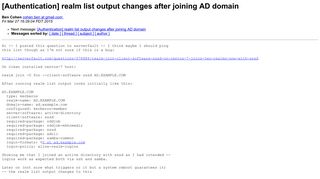 [Authentication] realm list output changes after joining AD domain