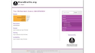 SRA Real Math: Grade 6; ISBN 0076030024 | ShareBraille